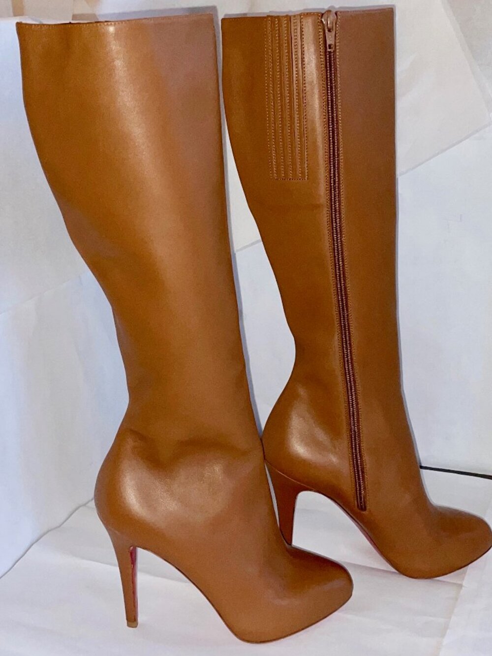 Christian Louboutin Tallo Stivale Platform Tall Carmel Boots size 37 Like New